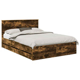 Bed Frame with Drawer Smoked Oak 140 x 190 cm Engineer Wood 3407981