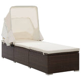 Sun Lounger Brown PE rattan 195 x 65 x 110 cm Removable Covers 317114