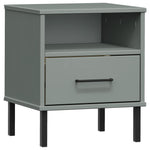 ZNTS Bedside Cabinet with Metal Legs Grey Solid Wood Pine OSLO 350971