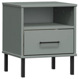 Bedside Cabinet with Metal Legs Grey Solid Wood Pine OSLO 350971