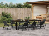 Garden Dining Set 9 pcs Black Powder-Coated Steel 3379386