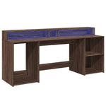 Desk with LED Lights Brown Oak 200x55x91 cm Engineered Wood 3309444