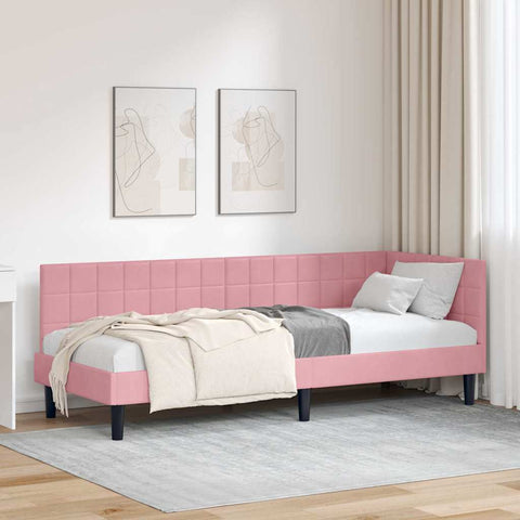 Corner Bed Frame with Headboard Pink 80 x 200 cm Velvet 42016411