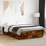 Bed Frame with LED without Mattress Smoked Oak 150x200 cm King Size 3209608