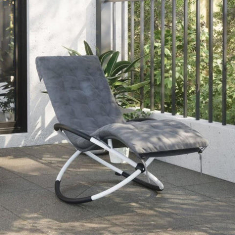 ZNTS Geometrical Sun Lounger with Cushion Black and Grey Steel 3213547