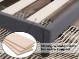 Single Bed Soft Linen Grey 3FT Upholstered Bed with Winged Headboard, Wood Slat Support WF284386AAA