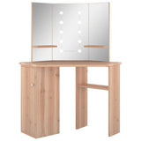 Corner Dressing Table with LED Oak 111x54x141.5 cm 326533