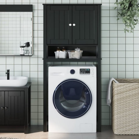 Washing Machine Cabinet BERG Black 76x27x164.5 cm Solid Wood 358557