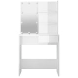 Dressing Table with LED High Gloss White 74.5x40x141 cm 808807