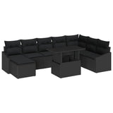 Sofa Set with Cushion with Storage 9 pcs Black Poly Rattan 3349059