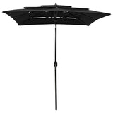 313850 3-Tier Garden Parasol with Aluminium Pole Black 2x2 m