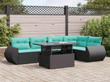 6 Piece Garden Sofa Set with Cushions Black Poly Rattan Acacia 3326638