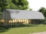 Chicken Cage with Roof and Door Silver Galvanised Steel 3294911