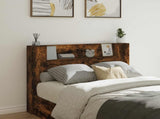 Storage Headboard with LED Smoked Oak Engineered Wood 3418665