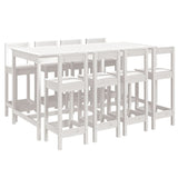 9 Piece Garden Bar Set White Solid Wood Pine 3154771