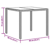 Garden Table with Glass Top Grey 90x90x75 cm Poly Rattan 365588