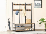 Coat Rack Stand, Free Standing Hall Tree, Coat Stand with Hooks, Bench and Shoe Rack, 100cm 38.5cm T3398P329435