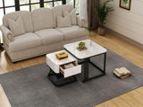 Nesting Coffee Table Set of 2, Marble Effect Square Side Tables with Drawer & Storage Shelf, Black N605P460817W