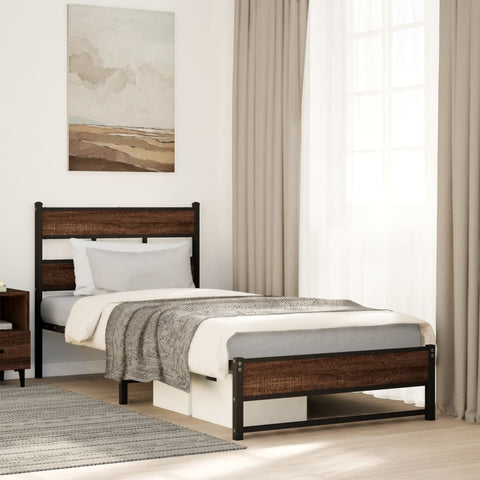 ZNTS Metal Bed Frame without Mattress Brown Oak 75x190 cm Small Single 4017316