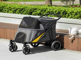 Pet Stroller w/ Universal Front Wheels, Shock Absorber, One Click Foldable Dog Cat Carriage w/ T3398P349599