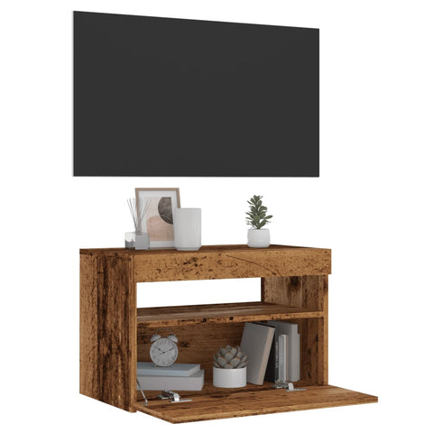 ZNTS TV Cabinet with LED Lights Old Wood 60x35x40 cm Engineered Wood 856309