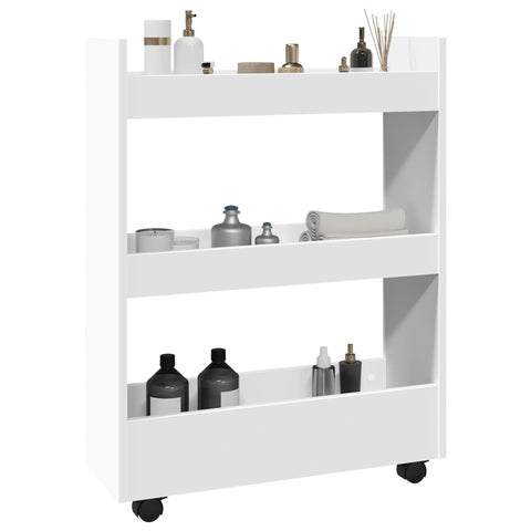 ZNTS Narrow Storage Trolley 3 Tier White Engineered Wood 855250