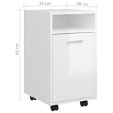 ZNTS Side Cabinet with Wheels High Gloss White 33x38x60 cm Engineered Wood 803053