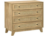 Storage Cabinet, 4-Drawer Unit with Rattan Element for Bedroom, Living Room, 80cmx35cmx95cm, Wood T3398P344151