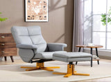 PU Leather Swivel Recliner Chair with Footstool, Wooden Base and Storage for Living Room, Light Grey T3398P423085