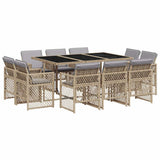 11 Piece Garden Dining Set with Cushions Mix Beige Poly Rattan 3210852
