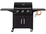 3 Burner Gas BBQ Grill Outdoor Portable Barbecue Trolley w/ Warming Rack, Side Shelves, Storage T3398P324015