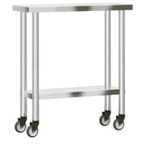 Kitchen Work Table with Wheels 82.5x30x85 cm Stainless Steel 376460