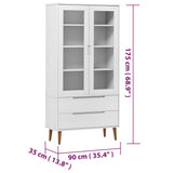 Vitrine Cabinet MOLDE White 90x35x175 cm Solid Wood Pine 350544