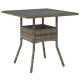Garden Table with Glass Top Grey 80x80x75 cm Poly Rattan 365522