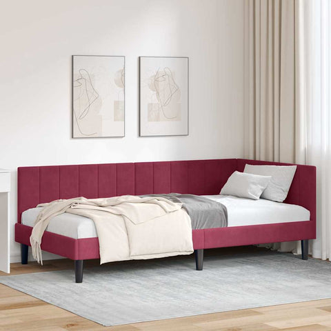 Corner Bed Frame with Headboard Wine red 90 x 200 cm Velvet 42016352