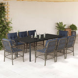 9 Piece Garden Dining Set with Cushions Grey Poly Rattan 3212193