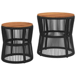 ZNTS Garden Side Tables 2 pcs with Wooden Top Black Poly Rattan 366291