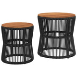 Garden Side Tables 2 pcs with Wooden Top Black Poly Rattan 366291