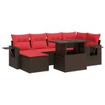 7 Piece Garden Sofa Set with Cushions Brown Poly Rattan Acacia 3326515