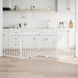 Dog Gate with Door Foldable 4 Panels White 320 cm Poplar Wood 352187
