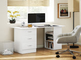 Computer Desk, Writing Table, PC Workstation with 3 Storage Shelves and Drawers, Silver Handle, for T3398P423542