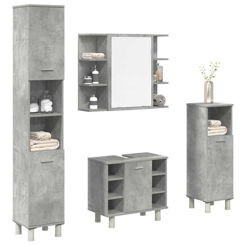 ZNTS 4 Piece Bathroom Furniture Set Concrete Grey Engineered Wood 3324850