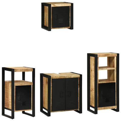 Bathroom Furniture Set with Shelf 4 pcs Brown Solid Mango Wood 3305648