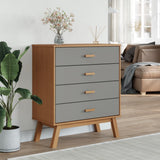 Drawer Cabinet OLDEN Grey and Brown Solid Wood Pine 358589