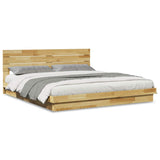 Bed Frame with Headboard without Mattress 200x200 cm Solid Wood Oak 3315738