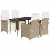5 Piece Garden Dining Set with Cushions Beige Poly Rattan 3212572