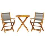 ZNTS 3 Piece Bistro Set Grey Polypropylene and Solid Wood 3281854