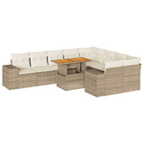 10 Piece Garden Sofa Set with Cushions Beige Poly Rattan Acacia 3327418