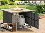 14.5 KW Rattan Gas Fire Pit Dining Table with Rain Cover, Wind Guard, Lid, Lava Rocks, Dark Grey T3398P554163