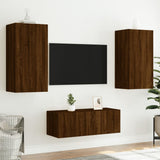 4 Piece TV Wall Units with LED Brown Oak Engineered Wood 3216824